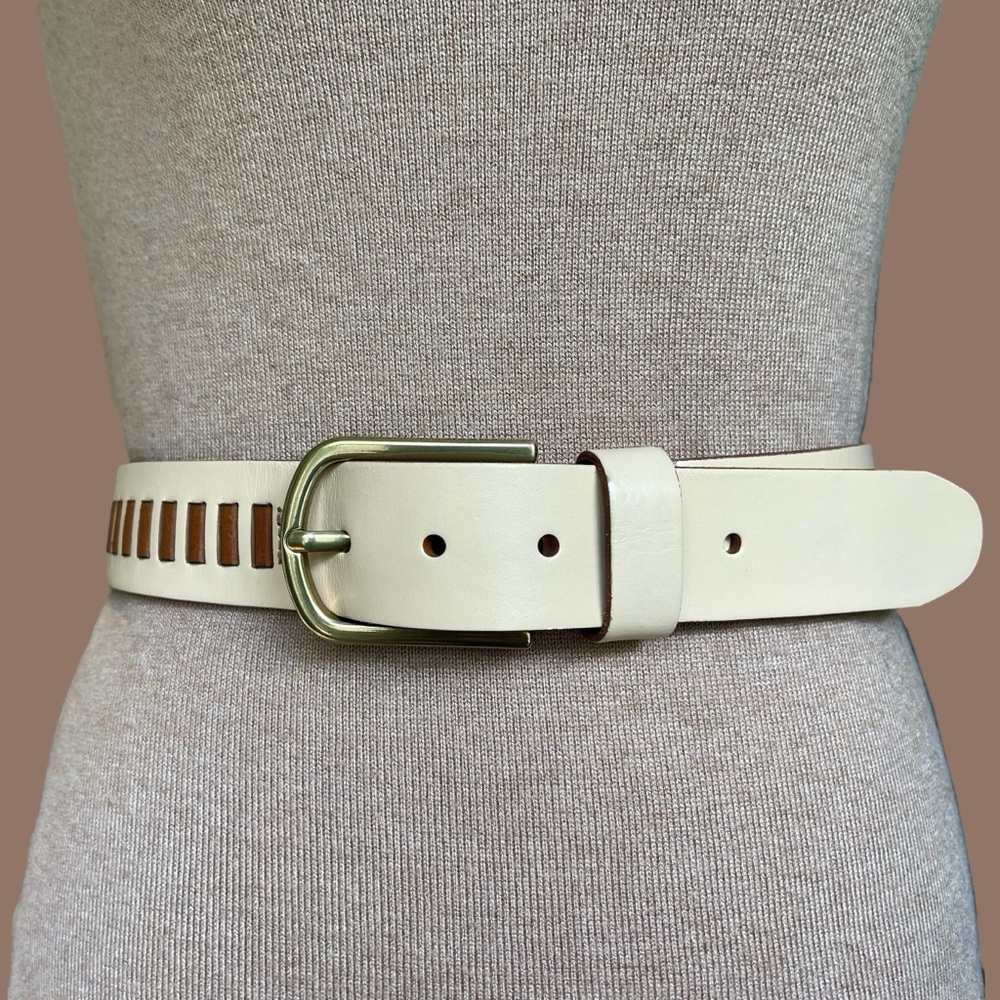 Fossil Leather Belt Cream and Cognac Brown Laced Festival Size S - Picture 4 of 17